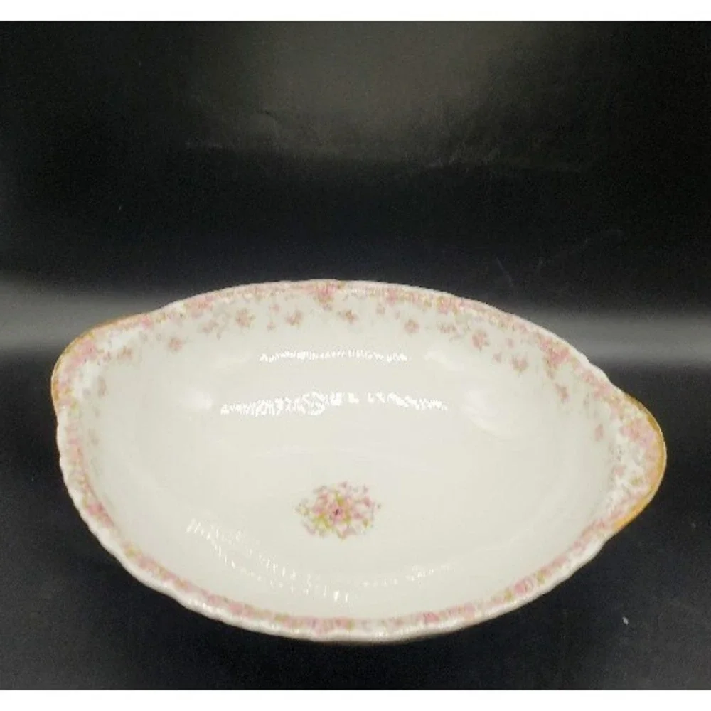 Vintage Haviland Limoges Porcelain Oval Vegetable Serving Bowl Footed Pink Rose